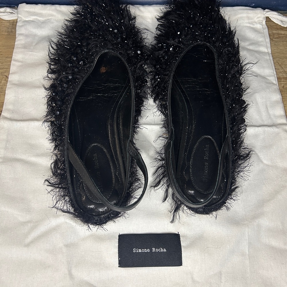 Simone Rocha black Beaded Pointy Toe Flats (Made in Italy) Size 40-US Women’s 9 - Picture 3 of 6
